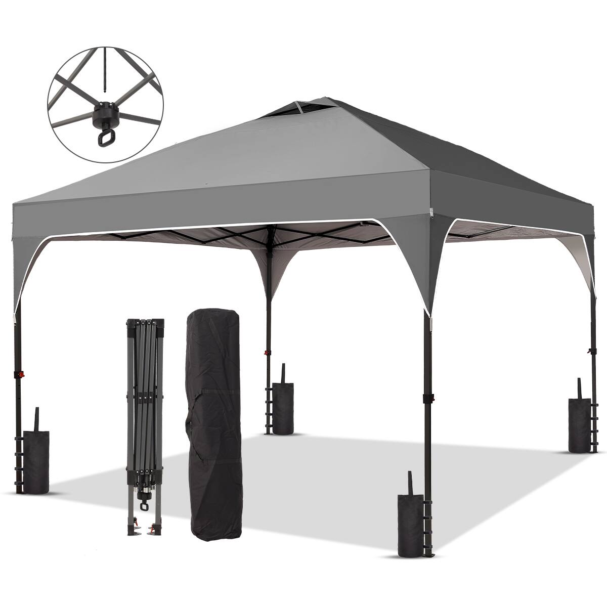 Ainfox - 10x10 FT Pop up Canopy Tent Portable with One Push Setup, Carry Bag,4 Sand Bags,Easy Setup Outdoor - Gray