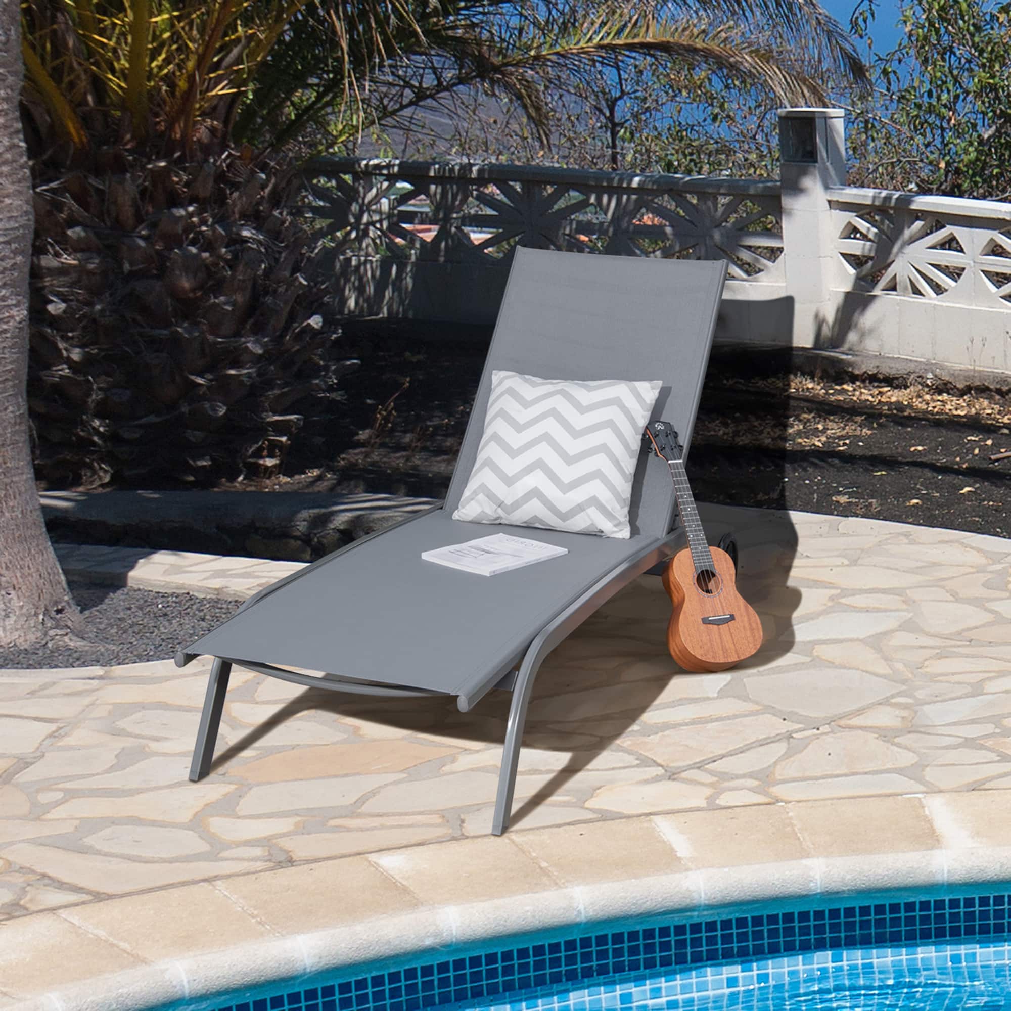 Gymax - Outdoor Chaise Lounge Chair Adjustable Patio Recliner w/ Wheels Grey - Gray price history on PriceWatchPro