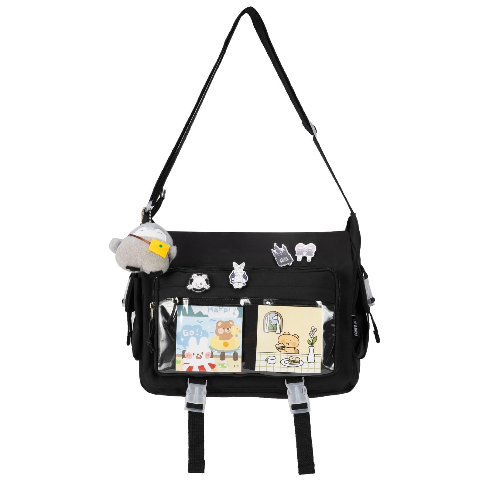 Skar Audio - Crossbody Ita Bag For Women With Pin And Plush Penguin Cute Messenger Y2k Purse Two Size Options Available: - Black Large-Fit Laptop