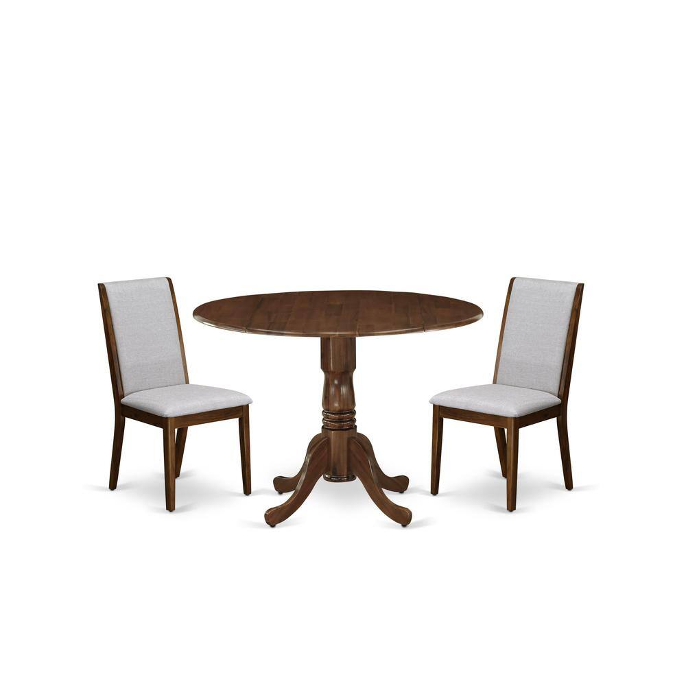 Angle. East West Furniture - 3 Pc Dining Set Includes a Round Wooden Table and 2 Upholstered Chairs - Grey.