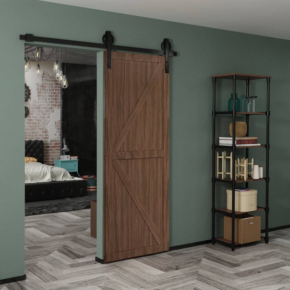 Alt View 1. Boyel Living - 5 ft./60 in. Black Sliding Barn Door Track and Hardware Kit with Bigwheel J-Shape Hanger For Single Door - Black.