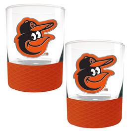 Great American Products - Baltimore Orioles 2-Pack 14oz. Rocks Glass Set with Silcone Grip - Orange