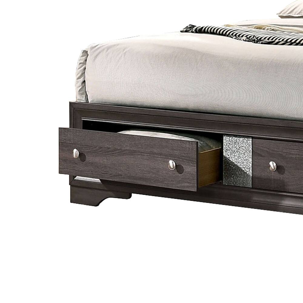 Alt View 3. Manhattan Lane - Queen Bed with Plank Headboard and 2 Drawers, Brown and Silver - Brown and Silver.
