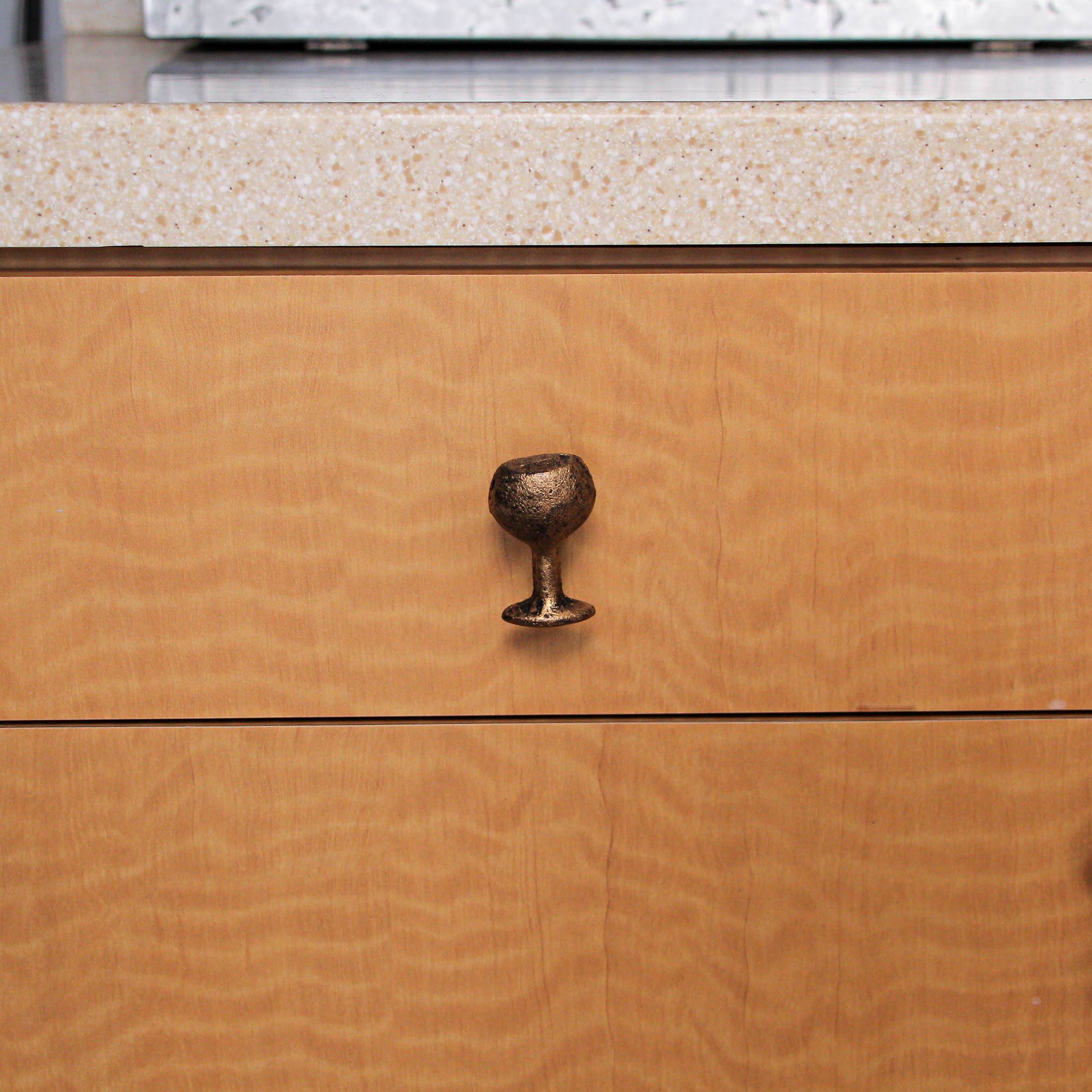 Alt View 5. Zeckos - Antique Gold Finish Cast Iron Wine Glass Cabinet Knob Drawer Pulls Set of 6 - Gold.