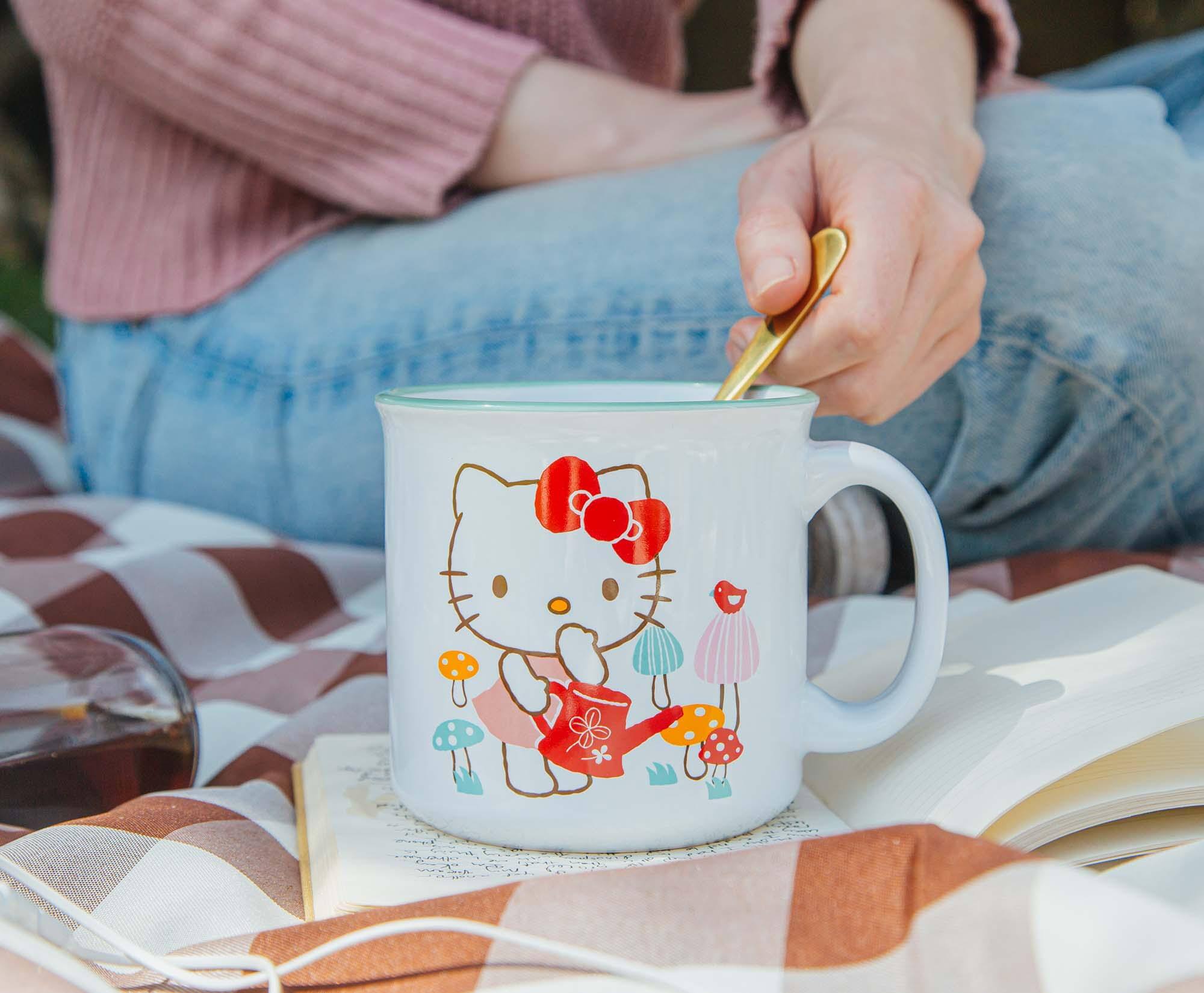 Alt View 4. Silver Buffalo - Sanrio Hello Kitty Watering Mushrooms Ceramic Camper Mug | Holds 20 Ounces - Red.
