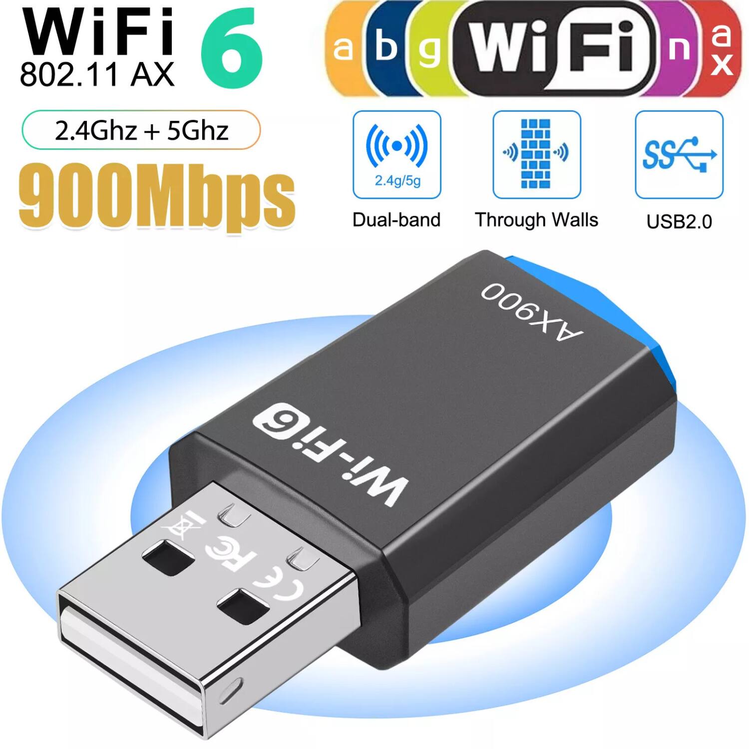 WiFi 6
802.11 AX
2.4Ghz + 5Ghz
900Mbps
Dual-band
Through Walls
USB2.0
AX900
WiFi 6
a b g n x
2.4g/5g
Dual-band
Through Walls
USB2.0
