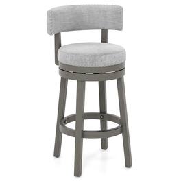 Gymax - Upholstered Swivel Bar Stool Wooden Bar Height Kitchen Chair w/ Back Grey - Gray