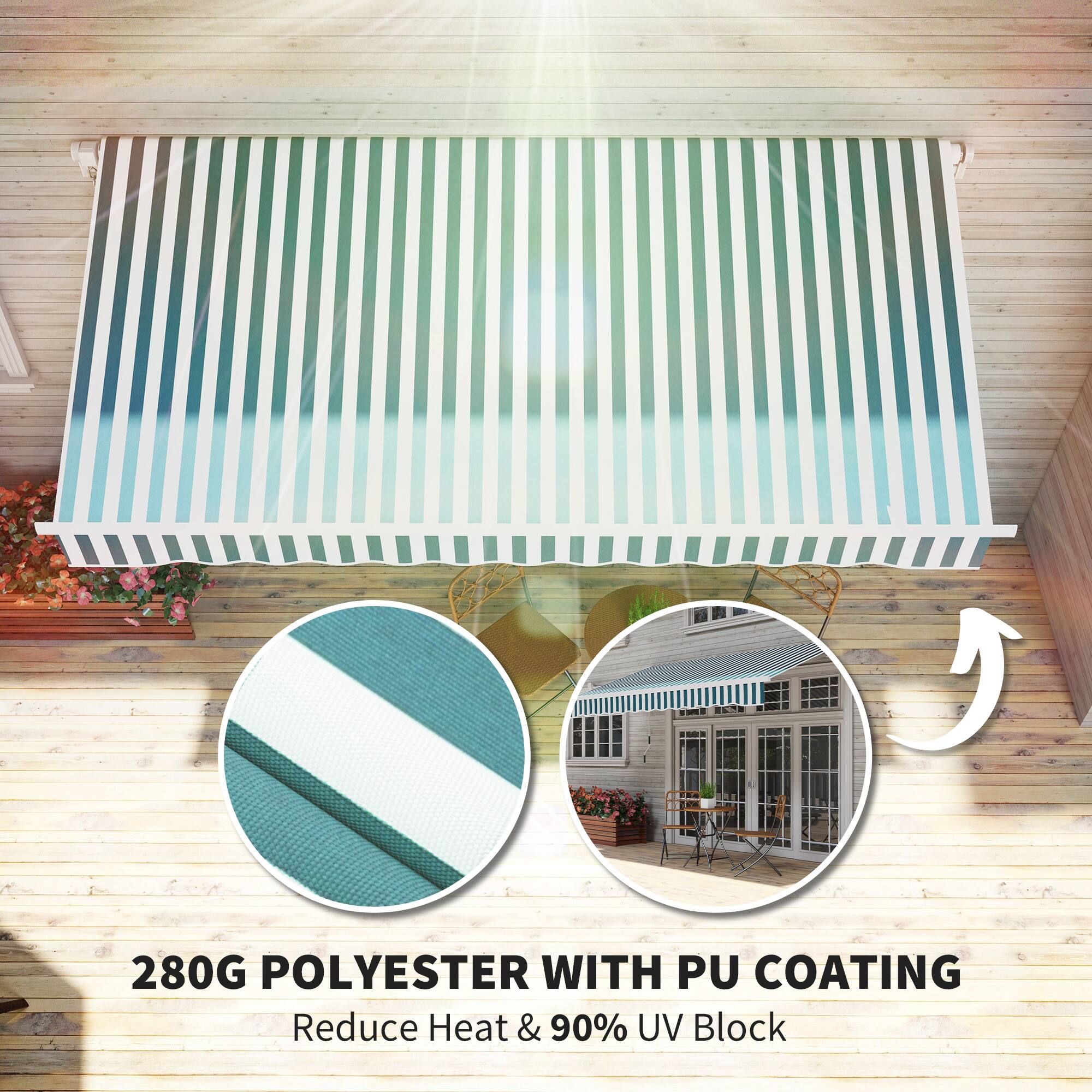 280G POLYESTER WITH PU COATING
Reduce Heat & 90% UV Block