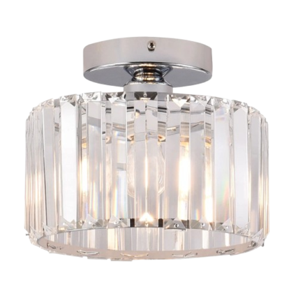 Front. Home Collection - Modern Crystal Flush Mount Ceiling Light Fixture 8.26in Silver E26 Base.