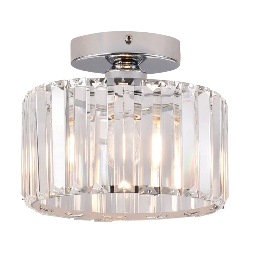 Front. Home Collection - Modern Crystal Flush Mount Ceiling Light Fixture 8.26in Silver E26 Base.