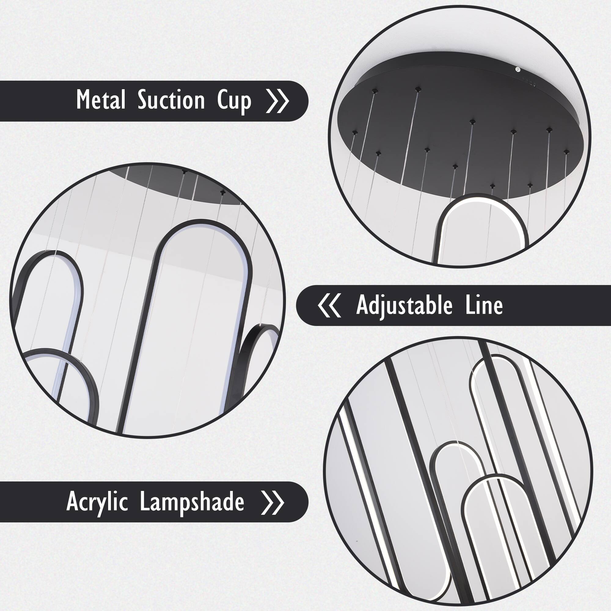 Metal Suction Cup  
Adjustable Line  
Acrylic Lampshade