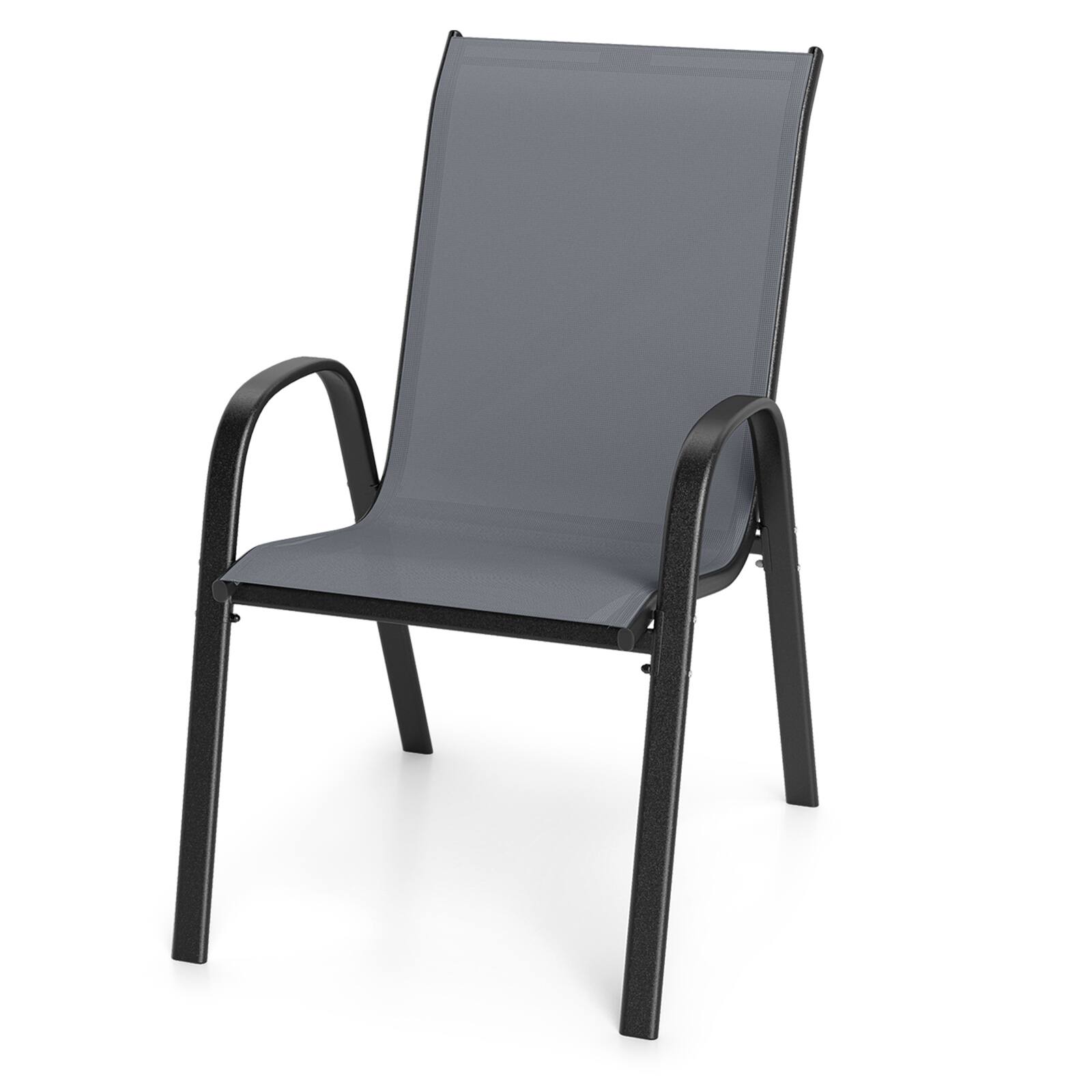 Alt View 9. Gymax - Gymax Set of 2 Patio Dining Chairs Stackable Armrest Space Saving Garden Black & Gray - Gray.