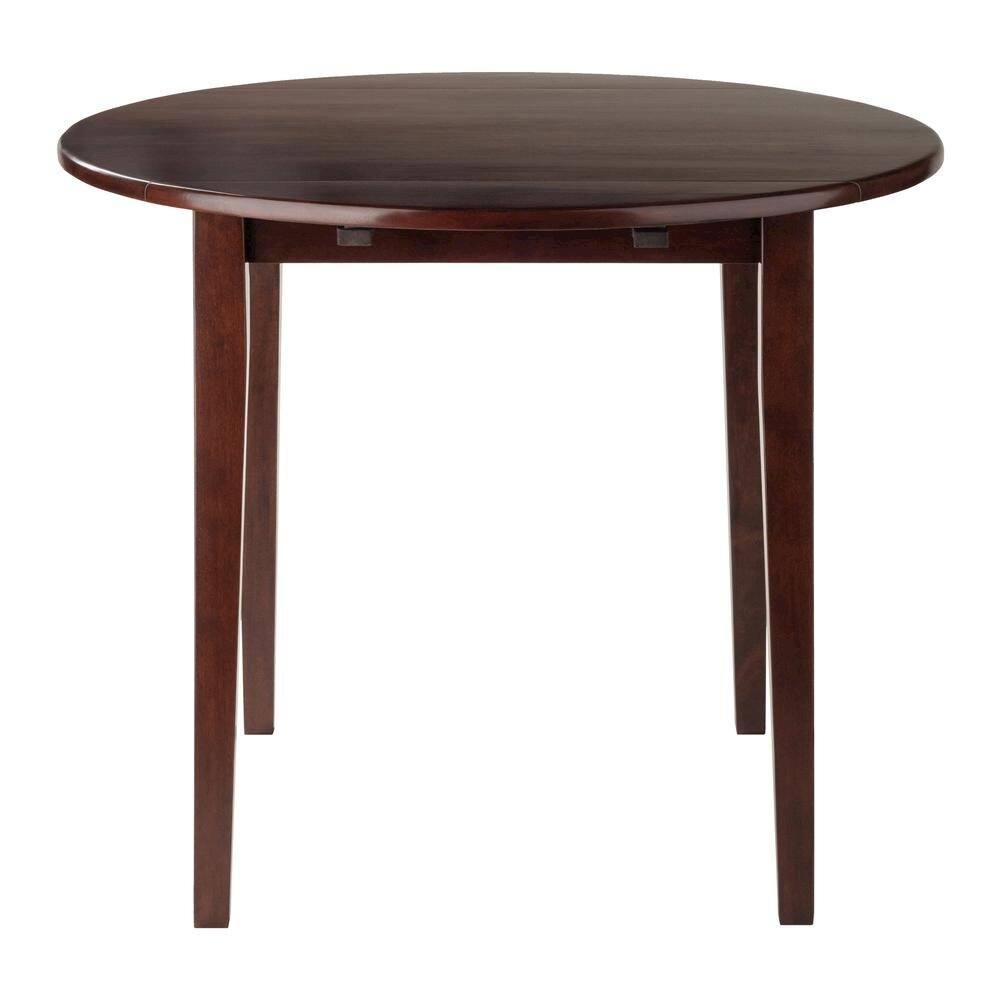 Angle. FurniFact - Walnut Small Round Drop Leaf Table – Foldable Dining Table for Spaces - Walnut.