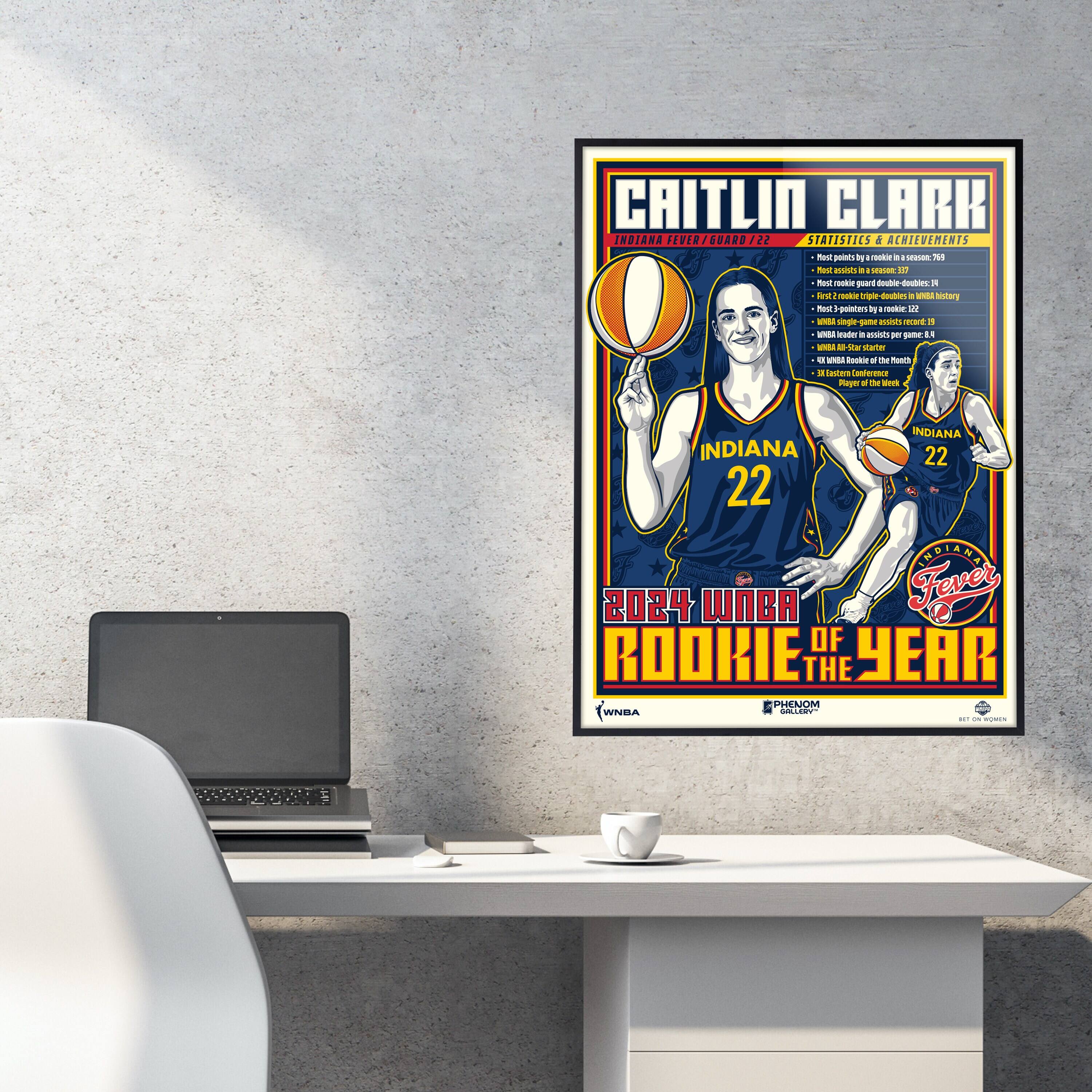 CAITLIN CLARK  
INDIANA FEVER/GOARD 22  

STATISTICS & ACHIEVEMENTS  
- Most points by a rookie in a season: 798  
- Most rookie triple-doubles in a season: 13  
- Most rookie double-doubles in a season: 19  
- Most points by a rookie in a game: 39  
- Most assists by a rookie in a game: 10  
- Most rebounds by a rookie in a game: 10  
- Most steals by a rookie in a game: 6  
- Most points by a rookie in a game: 39  
- Most assists by a rookie in a game: 10  
- Most rebounds by a rookie in a game: 10  
- Most steals by a rookie in a game: 6  
- Most points by a rookie in a game: 39  
- Most assists by a rookie in a game: 10  
- Most rebounds by a rookie in a game: 10  
- Most steals by a rookie in a game: 6  
- Most points by a rookie in a game: 39  
- Most assists by a rookie in a game: 10  
- Most rebounds by a rookie in a game: 10  
- Most steals by a rookie in a game: 6  
- Most points by a rookie in a game: 39  
- Most assists by a rookie in a game: 10  
- Most rebounds by a rookie in a game: 10  
- Most steals by a rookie in a game: 6  
- Most points by a rookie in a game: 39  
- Most assists by a rookie in a game: 10  
- Most rebounds by a rookie in a game: 10  
- Most steals by a rookie in a game: 6  
- Most points by a rookie in a game: 39  
- Most assists by a rookie in a game: 10  
- Most rebounds by a rookie in a game: 10  
- Most steals by a rookie in a game: 6  
- Most points by a rookie in a game: 39  
- Most assists by a rookie in a game: 10  
- Most rebounds by a rookie in a game: 10  
- Most steals by a rookie in a game: 6  
-