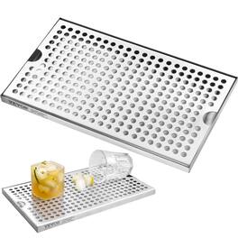 VEVOR - Beer Drip Tray, 304 Stainless Steel Kegerator Drip Trays with 4 Non-Slip Rubber Pads and Detachable Cover - Silver