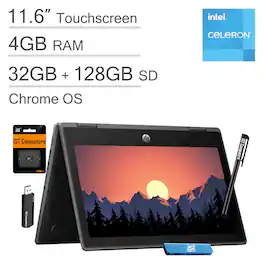 HP - Fortis x360 Chromebook 11.6" 2-in-1 Laptop Touchscreen Laptop - Intel Celeron - 160GB Storage - IST SD Card - Chrome OS - Silver