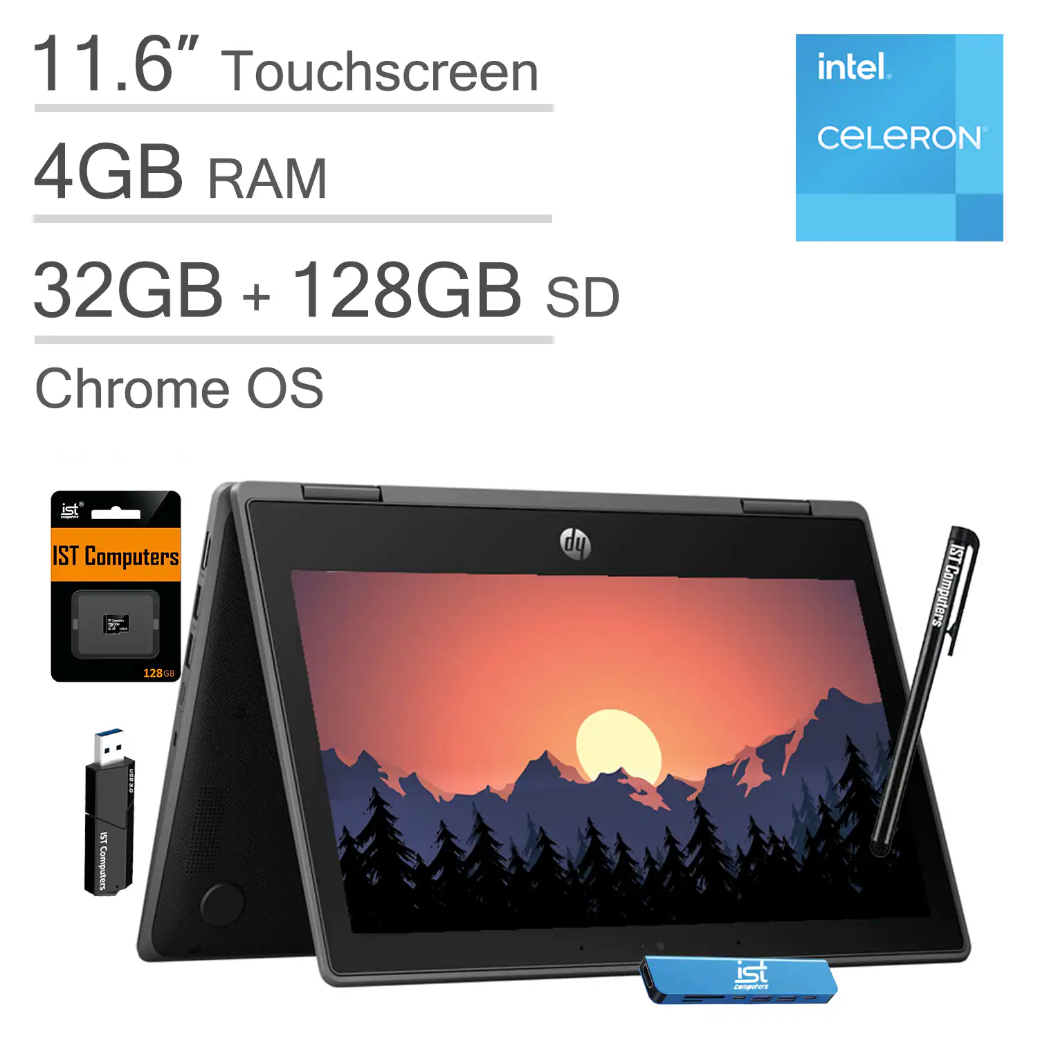 HP - Fortis x360 Chromebook 11.6" 2-in-1 Laptop Touchscreen Laptop - Intel Celeron - 160GB Storage - IST SD Card - Chrome OS - Silver