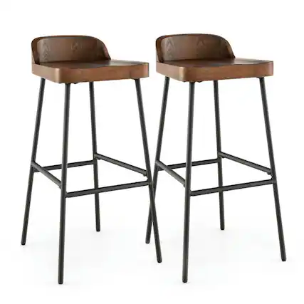 Front. Kadyn - Set of 1/2 29 In Industrial Bar Stools with Low Back and Footrests-2-Pc Set, for Kitchen Island - Brown.