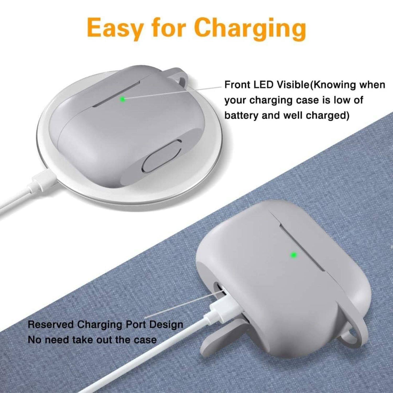 Easy for Charging

Front LED Visible (Knowing when your charging case is low of battery and well charged)

Reserved Charging Port Design
No need take out the case