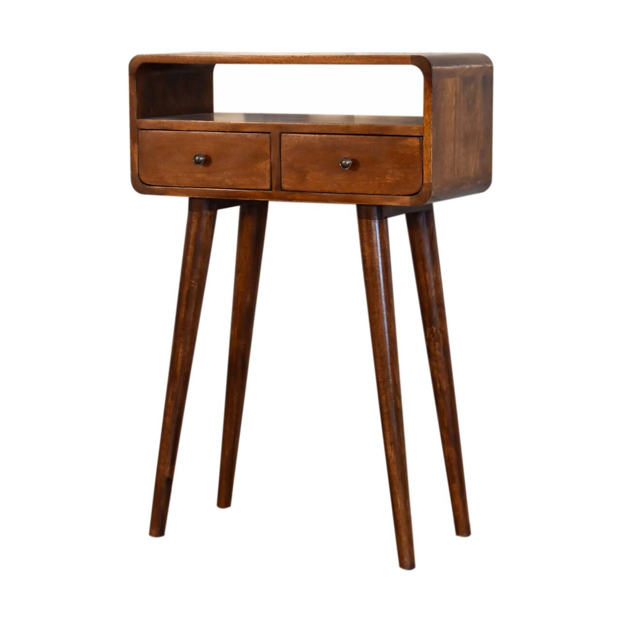 Back. Artisan Furniture - Artisan Furniture Solid Wood Mini Chestnut Console Table, 2 Drawers, 1 Open Slot, Brown - Brown.
