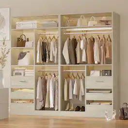 Aheaplus - 2-Set 72" Heavy Duty Walk-in Wardrobe, Closet Organizer with 6 Drawers & 4 Hanging Rods for Home/Garage - White Oak