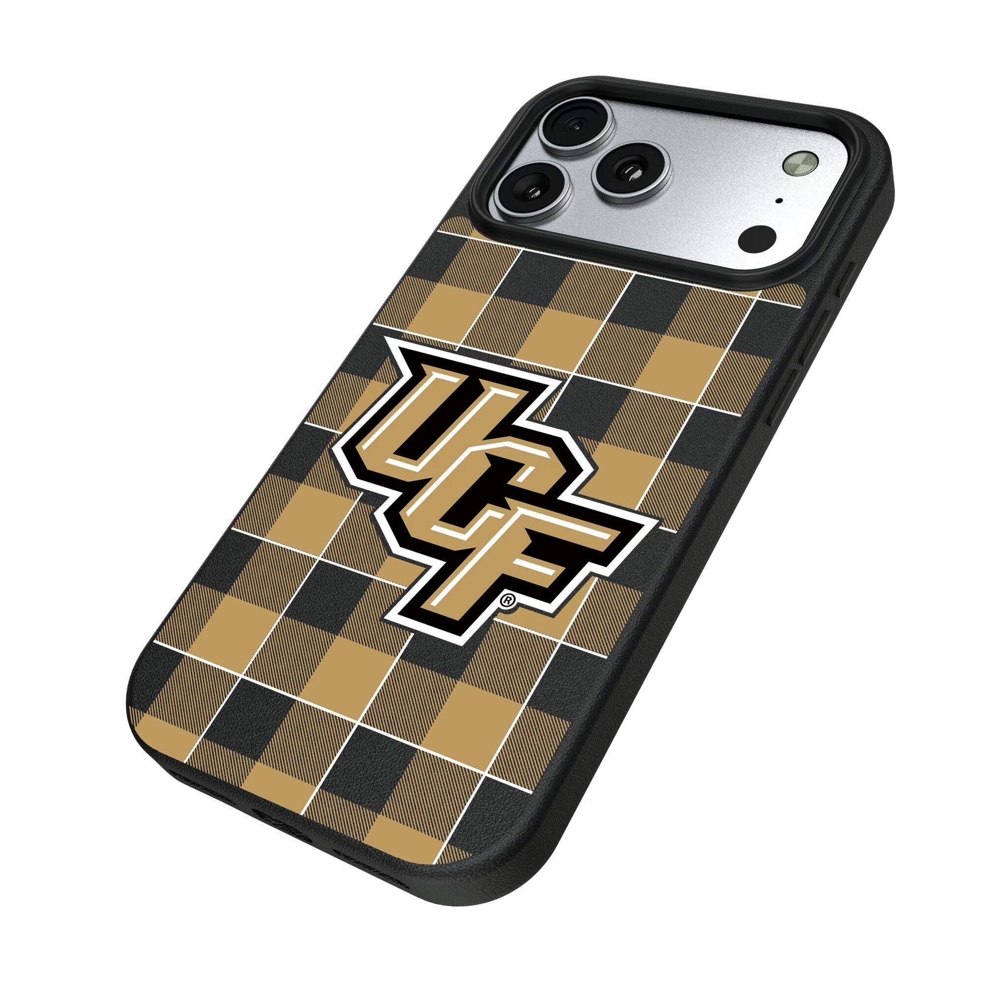 Alt View 1. Keyscaper - UCF Knights Plaid Magnetic Bump iPhone Case - 15 - Black.