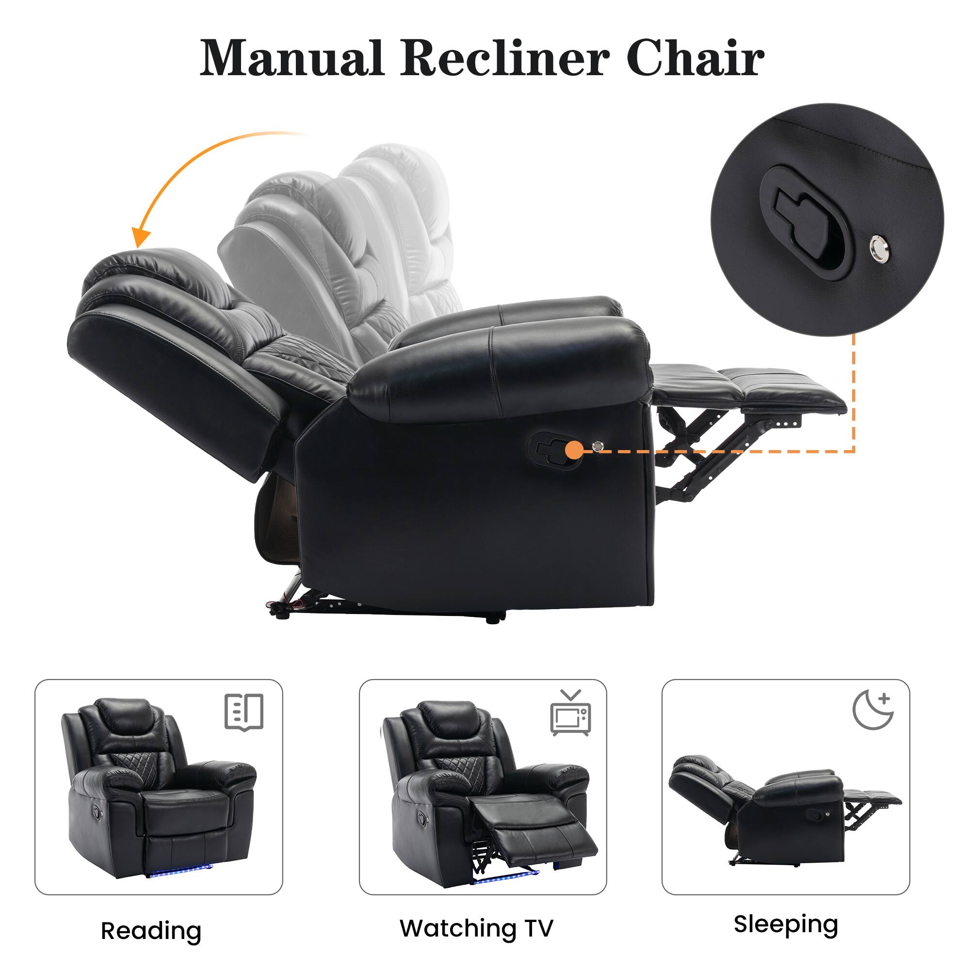 Manual Recliner Chair

- Reading
- Watching TV
- Sleeping