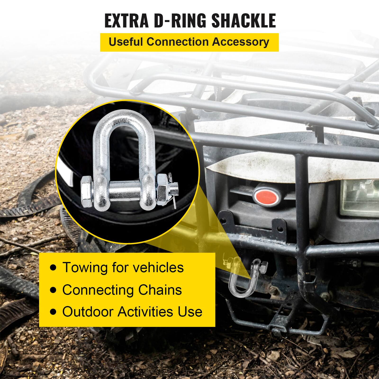 EXTRA D-RING SHACKLE  
Useful Connection Accessory  

- Towing for vehicles  
- Connecting Chains  
- Outdoor Activities Use