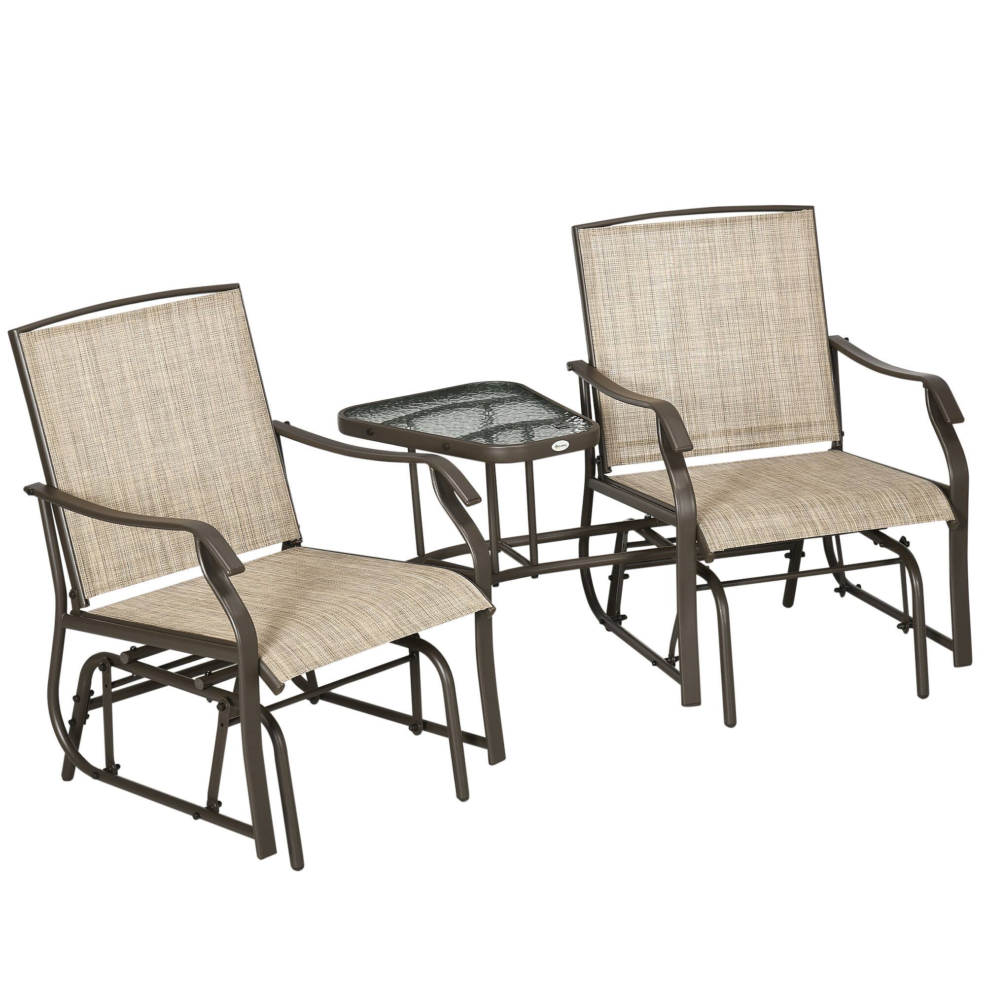 Outsunny - Outdoor Glider Chairs with Coffee Table, Patio 2-Seat Rocking Chair Swing Loveseat with Breathable Sling for Backyard - Light Brown price history on PriceWatchPro