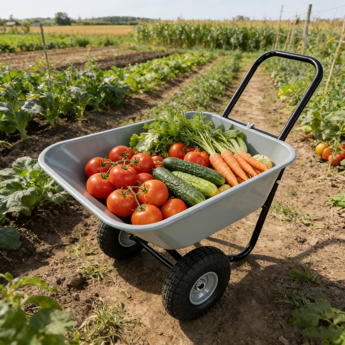 Alt View 2. Loheer - Loheer Two-Wheeled Garden Cart with 10-Inch Pneumatic Wheels Gray Utility Yard Cart.