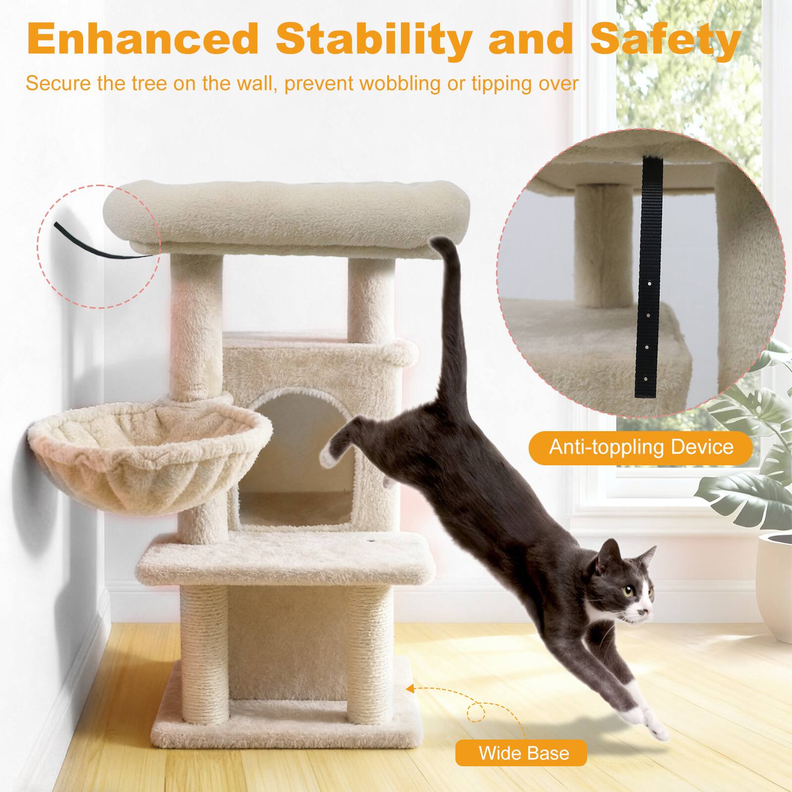 Enhanced Stability and Safety

Secure the tree on the wall, prevent wobbling or tipping over

Anti-toppling Device

Wide Base