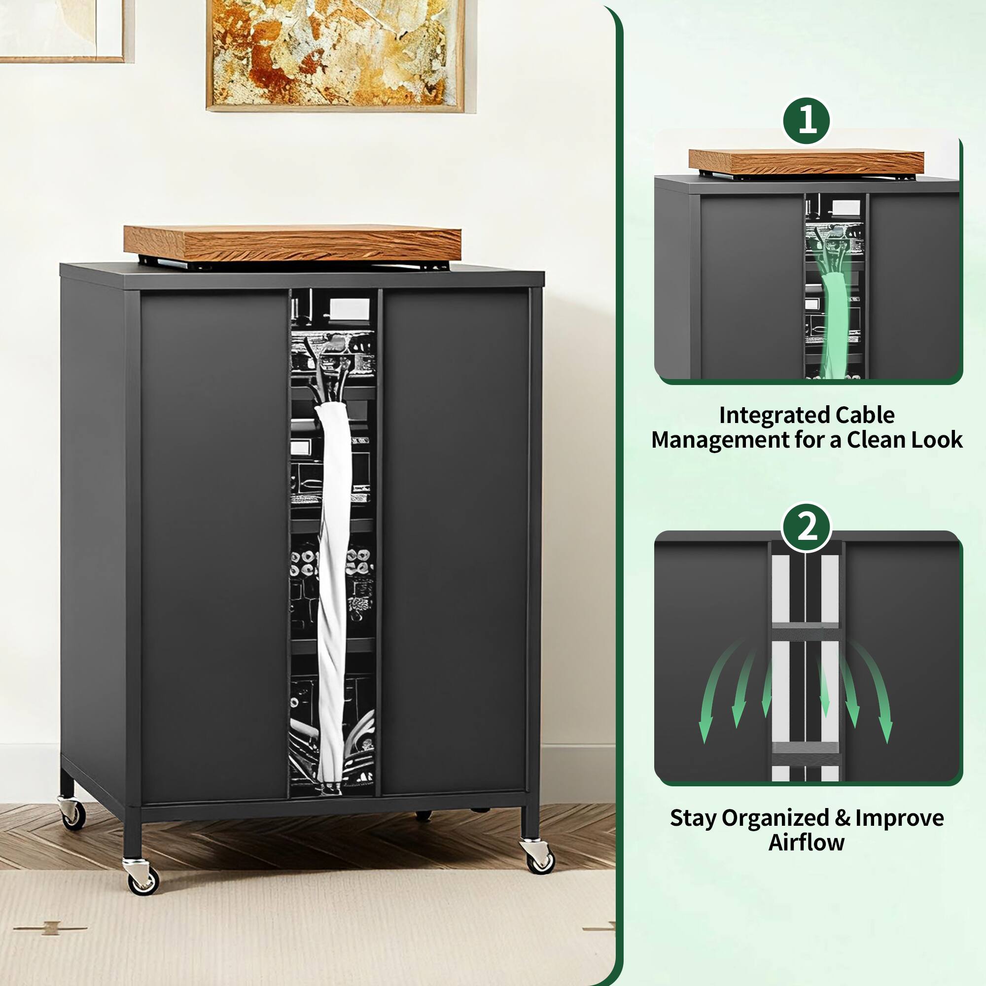 1. Integrated Cable Management for a Clean Look  
2. Stay Organized & Improve Airflow