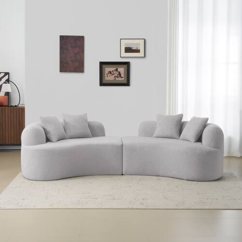 Angle. Anysun - Curved 4-Seat Grey Teddy Velvet Sofa - Full Compression Sponge, No Assembly, Compact for Small Spaces & Apartments - Gray.