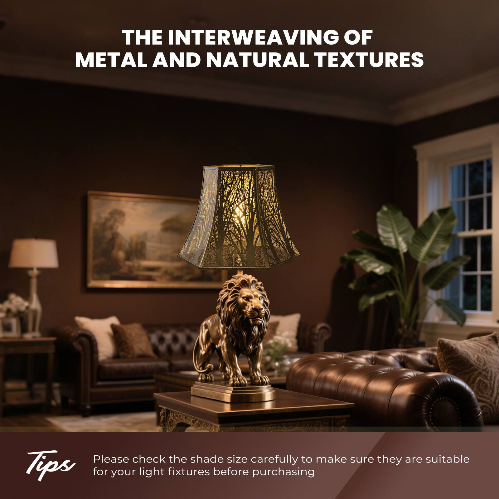 THE INTERWEAVING OF METAL AND NATURAL TEXTURES

Please check the shade size carefully to make sure they are suitable for your light fixtures before purchasing