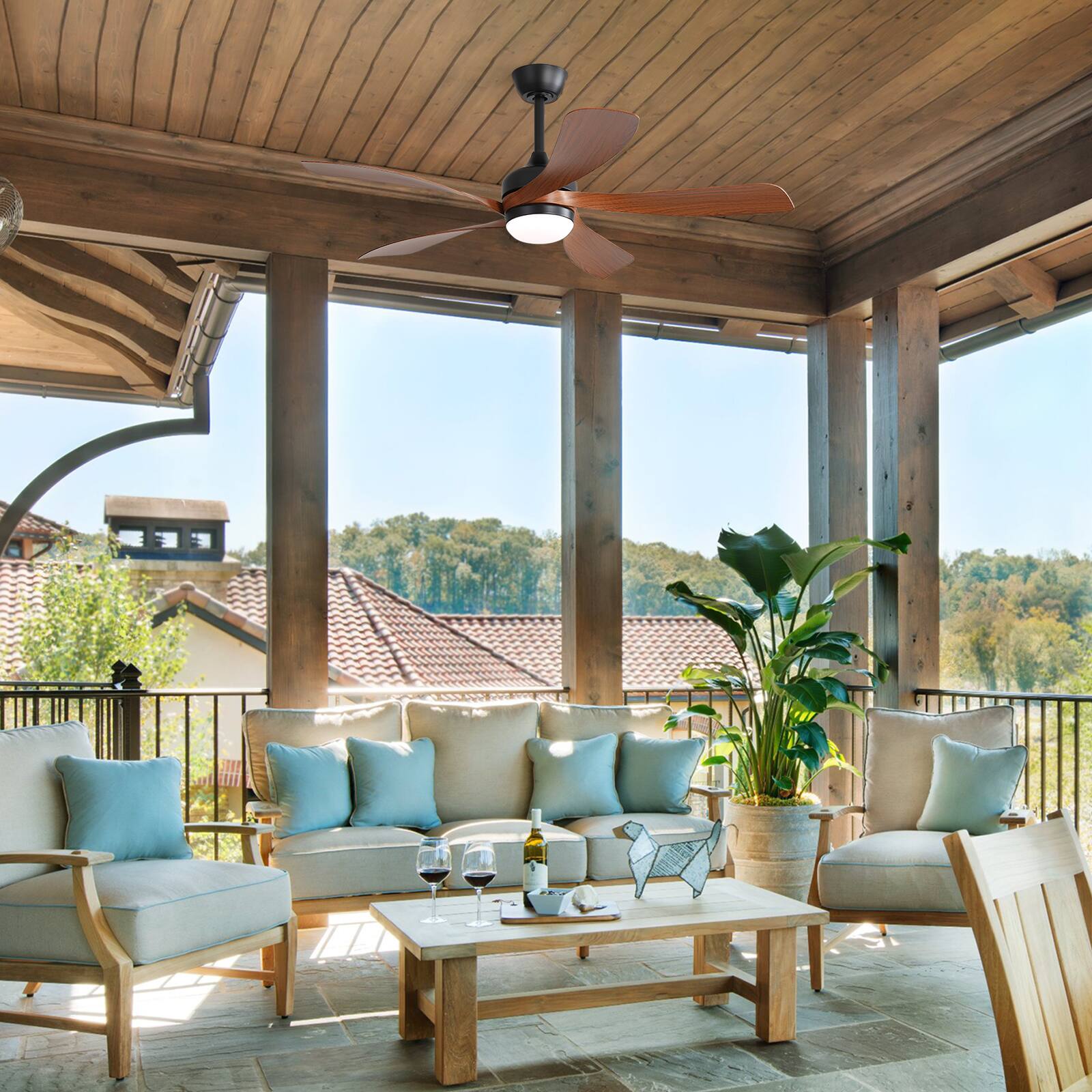 Alt View 6. Sofucor - 45''/52" Smart Ceiling Fan With LED Light and Remote Work with Alexa/Google/App 6-Speed Timing Reversible Indoor/Outdoor - 45inch - Black-Brown.