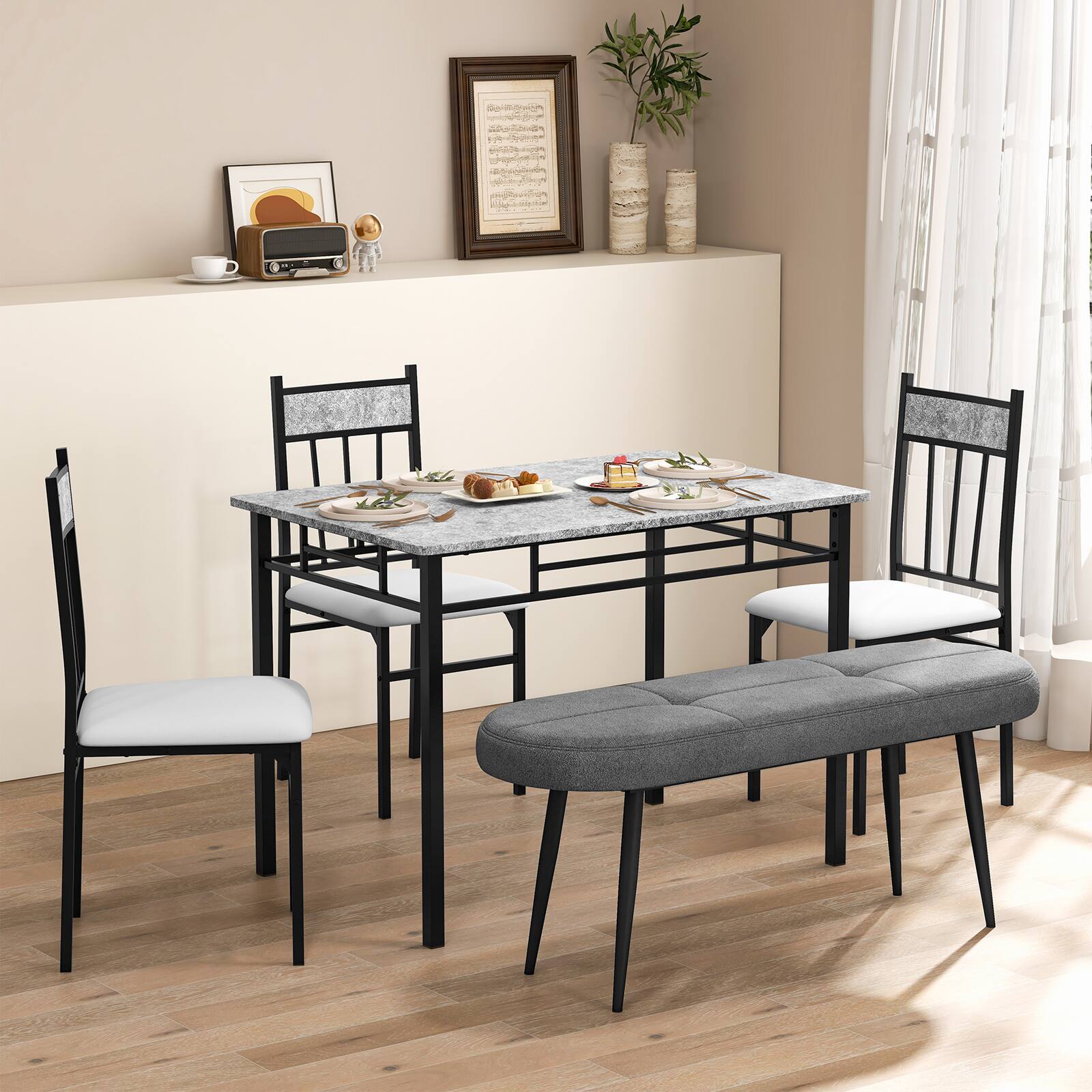 Alt View 15. Costway - 47" Upholstered Entryway Bench with Padded Seat & Heavy-duty Metal Frame - Grey.