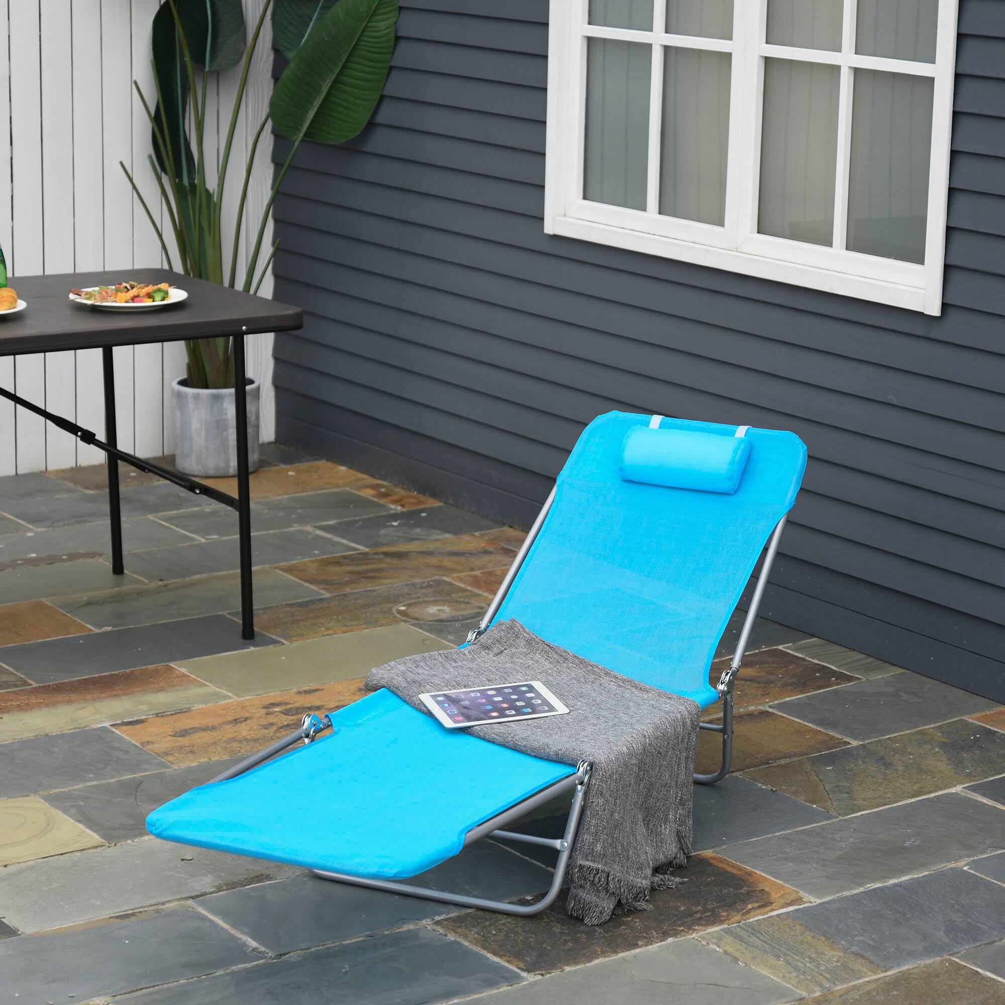 Alt View 1. Outsunny - Folding Chaise Lounge Pool Chairs, Outdoor Sun Tanning Chairs with Pillow, Reclining Back - Blue.