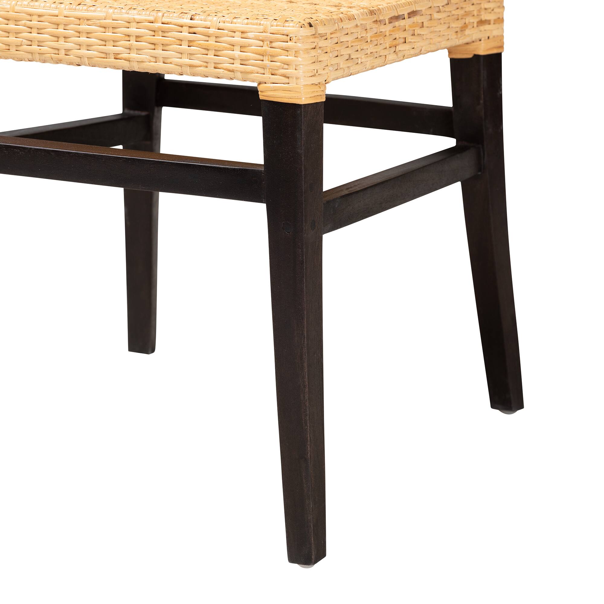 Alt View 2. bali & pari - Lingga Modern Bohemian Mahogany Wood and Natural Rattan Dining Chair - Dark Brown/Natural Brown.