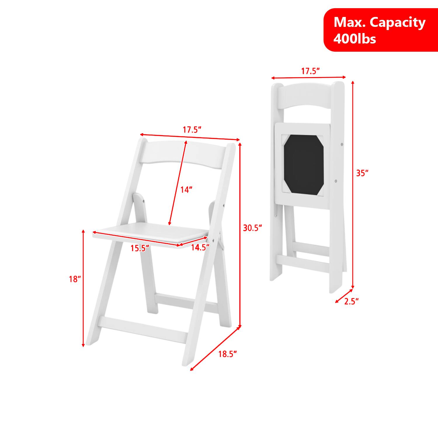 Max. Capacity 400lbs  
17.5"  
17.5"  
35"  
14"  
30.5"  
15.5"  
14.5"  
18"  
2.5"  
18.5"