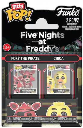 Bitty POP! Funko 2 PC/PZ VINYL COLLECTIBLES FIGURINES COLLECTIONNER EN VINYLE COLECCIONABLES DE VINILO Five Nights at 3+ Freddy's FOXY THE PIRATE CHICA Bitty Five Nights at 109 POP! Freddy's FOXY THE PIRATE Bitty Five Nights at 108 POP! Freddy's CHICA WARNING:CHOKING HAZARD ! ATTENTION DANGER D'TOUFFEMENT. ! ADVERTENCIA: PELIGRO DE ASFIXA Small parts. Not suitable for children under 36 monthns. Petites peces. Ne convent pas aux enfants de moins de 36 mos Partes pequeriaes No eS adecuado para mios menores de 36 meses