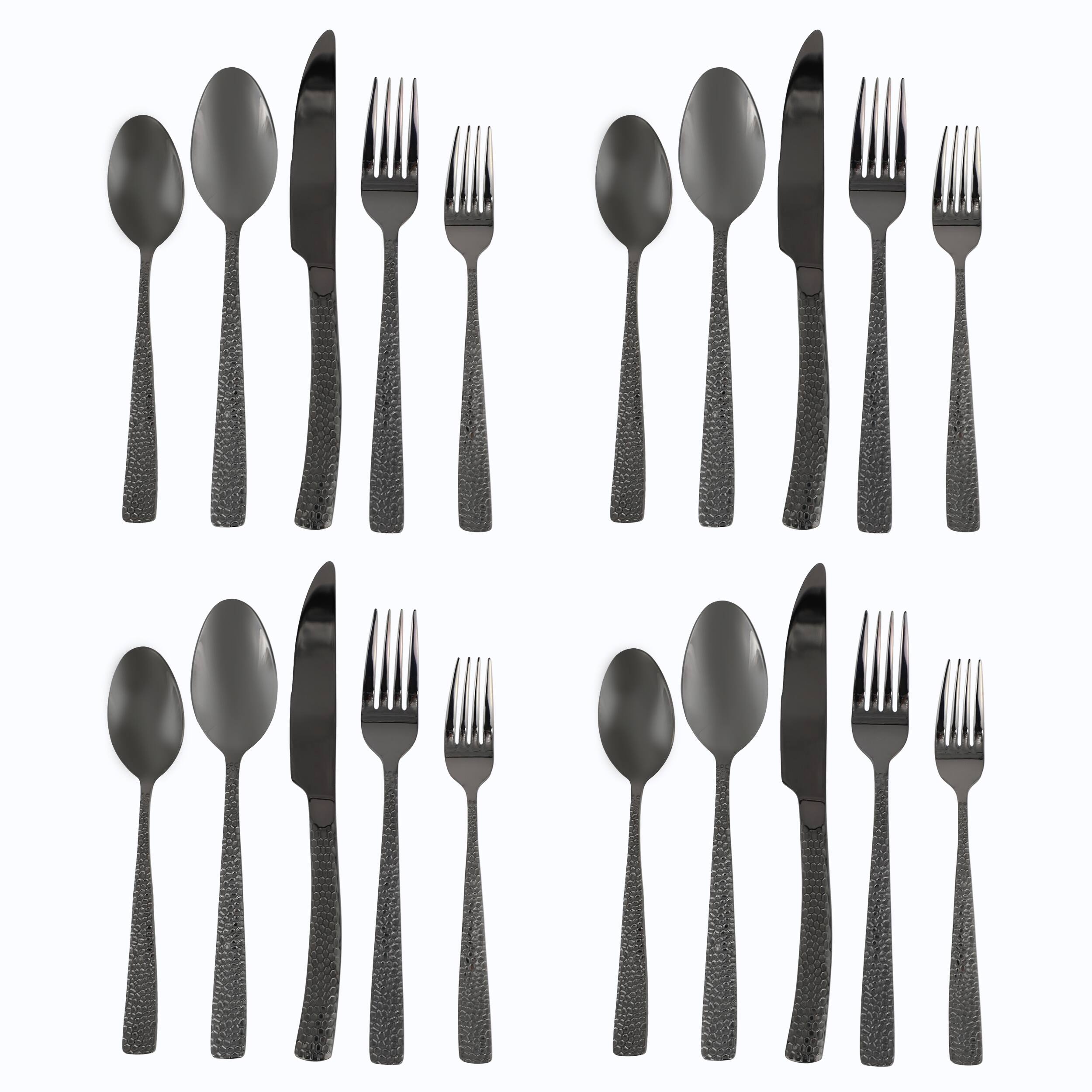 Front. Gibson - Gibson Elite Stonehenge 20 Piece Flatware Set in Black - Black.