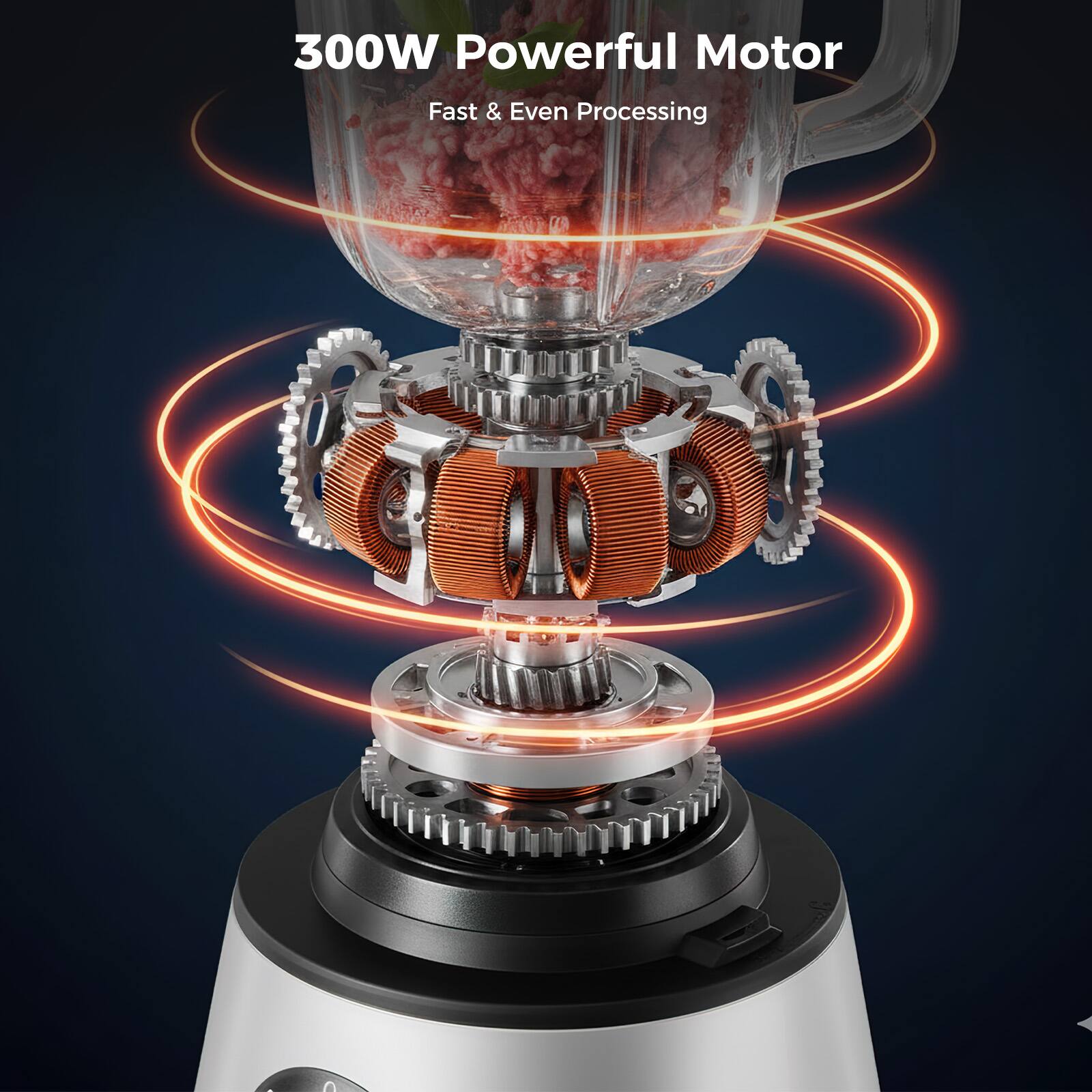 300W Powerful Motor  
Fast & Even Processing