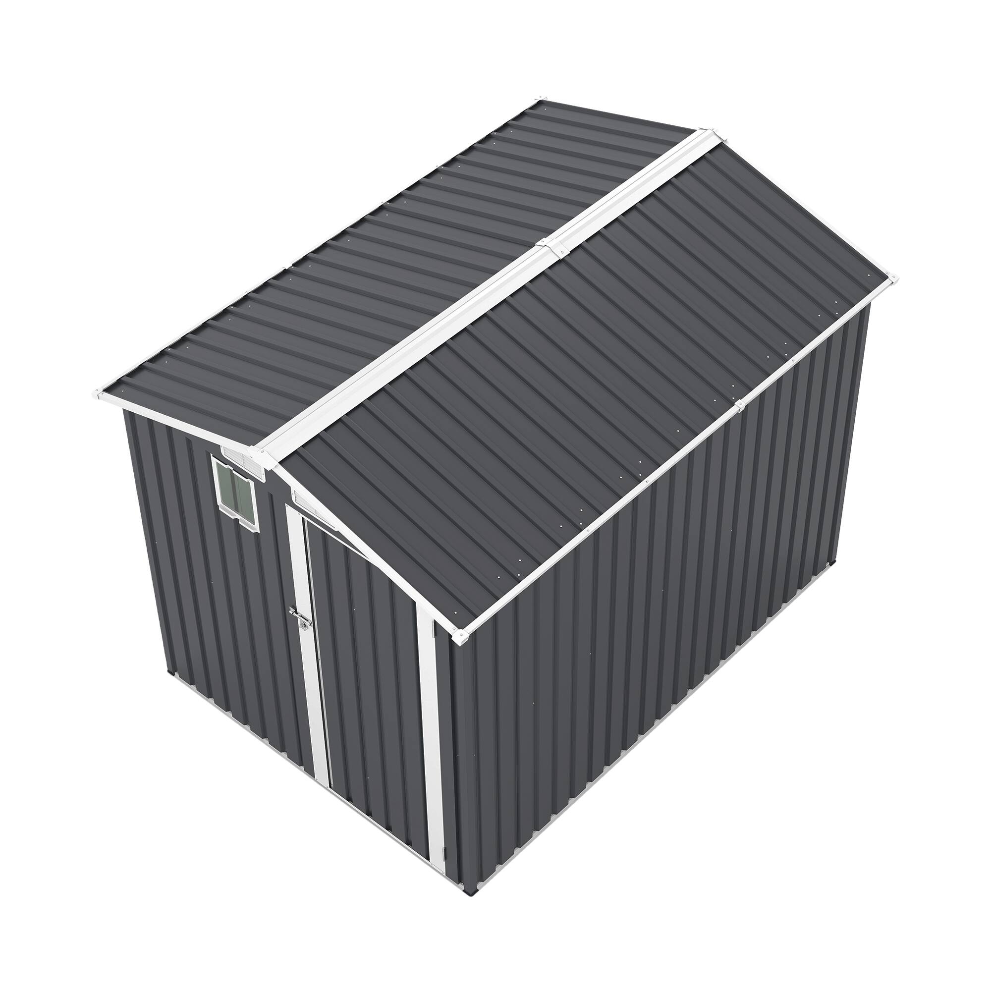 Alt View 6. Mondawe - 6x8FT Outdoor Steel Storage Shed with Clear Window and Lockable Doors - Dark Gray.