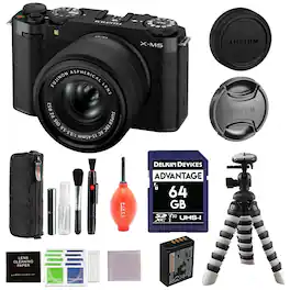 Fujifilm - X-M5 Mirrorless Camera with XC 15-45mm f/3.5-5.6 Lens (Black) with Flexible Tripod, 64GB SD Card & Accessories