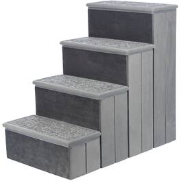 TRIXIE - 4-Step Foldable Velour Pet Stairs with Storage - Gray
