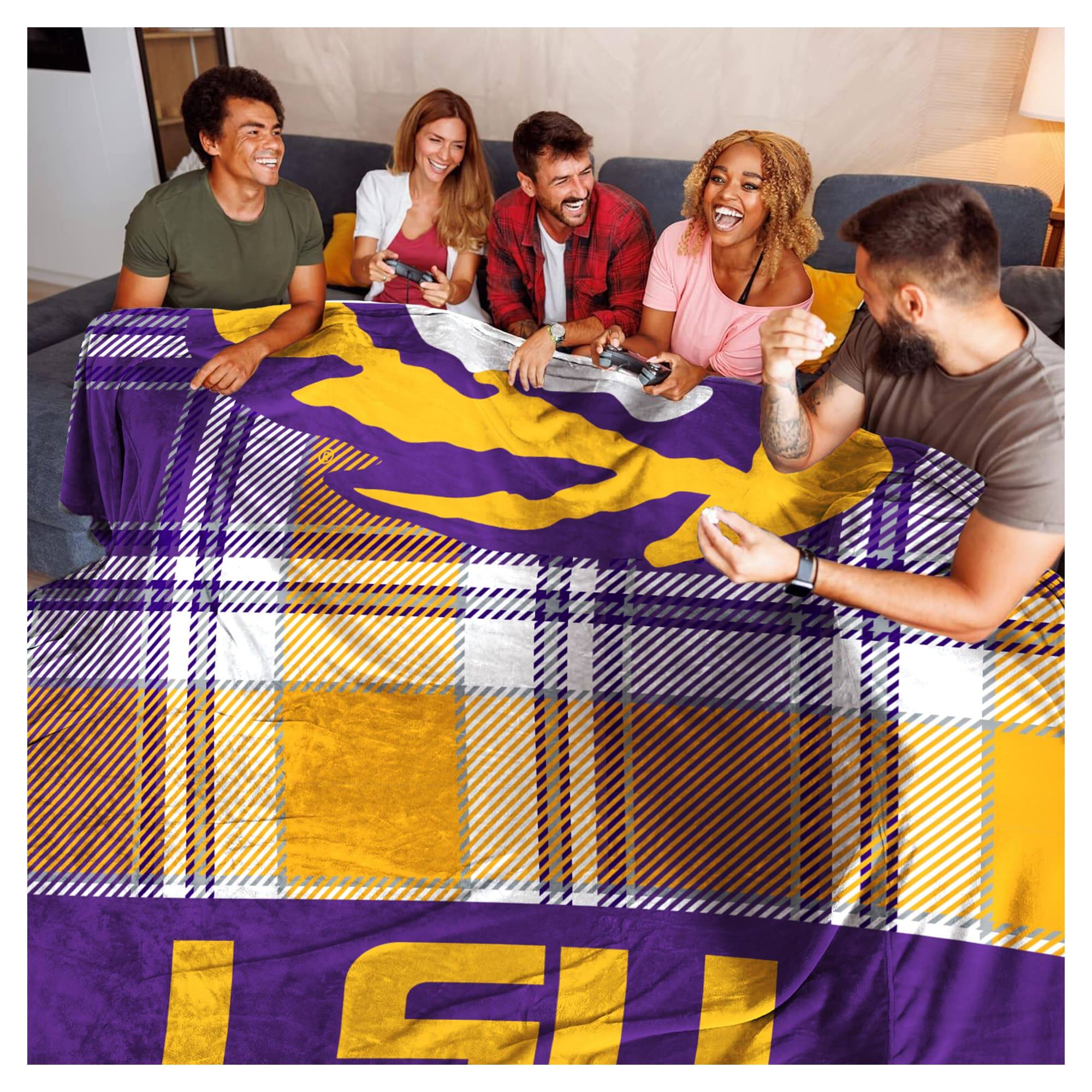 Alt View 1. Pegasus - LSU Tigers 66" x 95" Oversized Plaid FAN-mily Ultra Cozy Blanket - Multicolor.