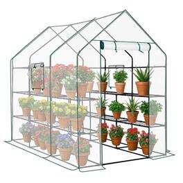 Winado - 56"x85"x77" Walk-in Greenhouse, Outdoor Durable PE Plant Green House 3 Tiers 12 Shelves - White