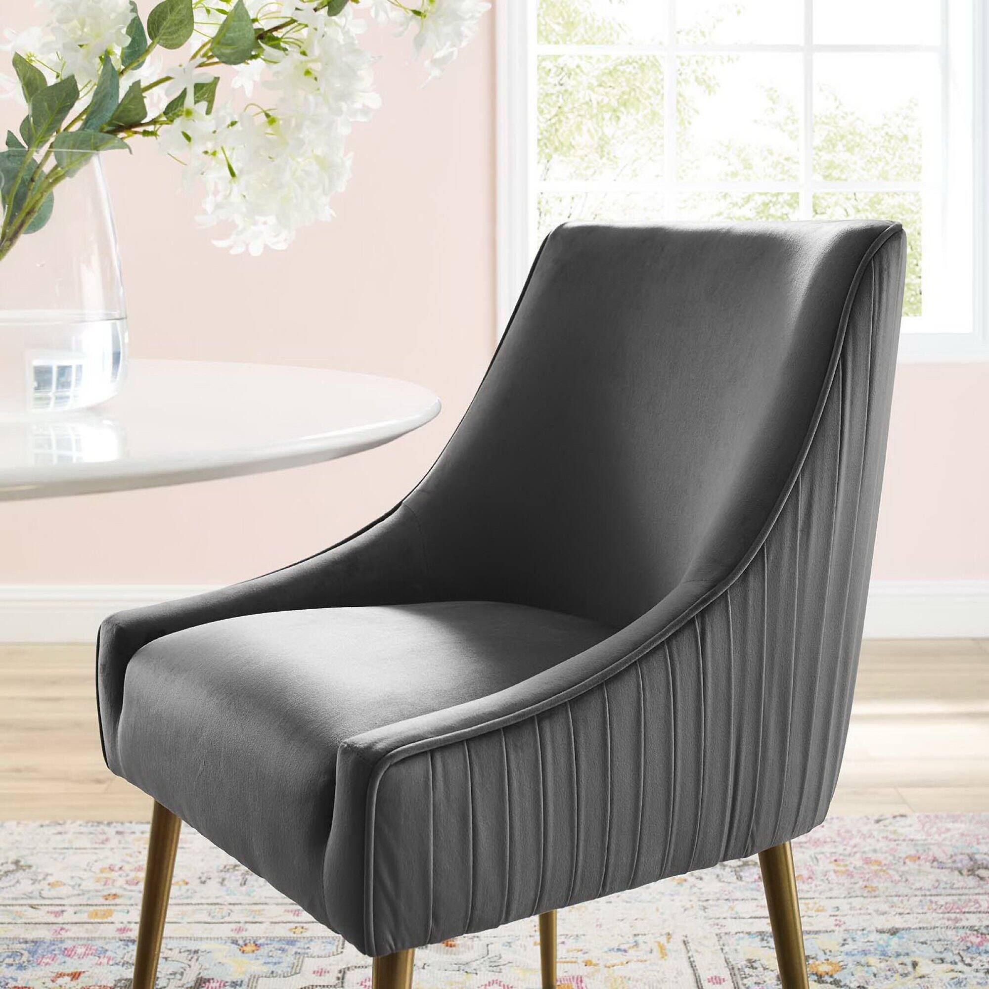 Alt View 2. Modway - Discern Pleated Back Upholstered Performance Velvet Dining Chair by Modway - Gray.