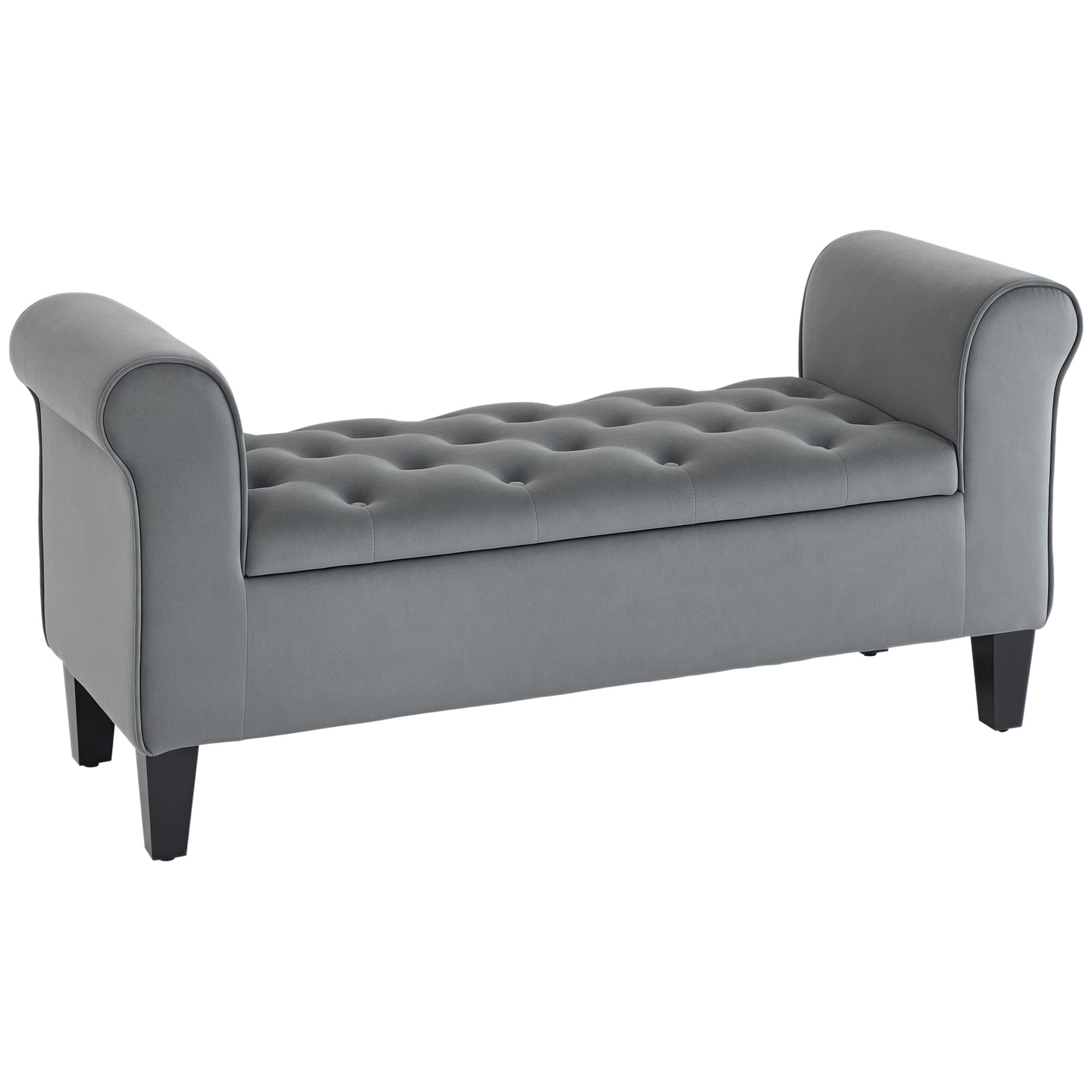 Homcom - Button-Tufted Storage Ottoman Bench w/ Rolled Armrests - Grey