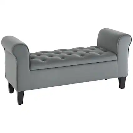 Front. Homcom - Button-Tufted Storage Ottoman Bench w/ Rolled Armrests - Grey.